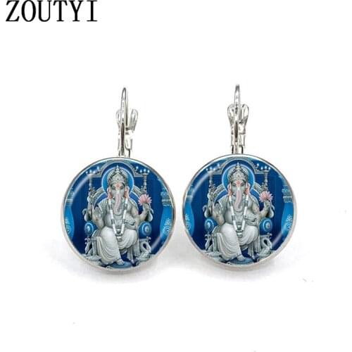 New / glamour elephant Indian elephant spirit meditation Buddha earrings, convex and concave glass ladies earrings
