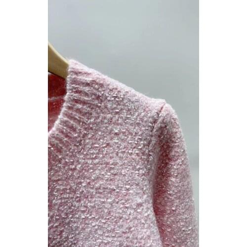 Women Pink Knit Cardigan Sweater O Neck Pearl Buttons 2021 Early Autumn Ladies Long Sleeve Single Breasted Sweet Sweater Tops