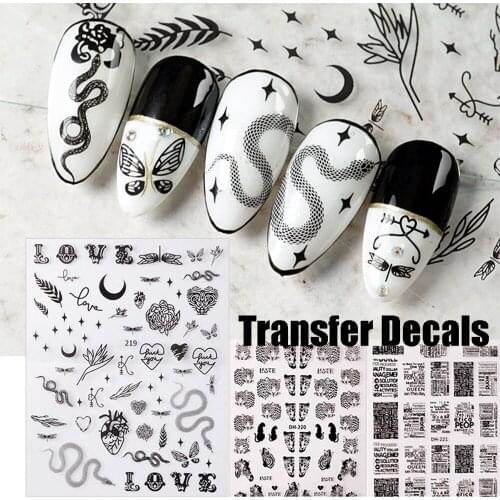 1 Sheet Fashion Black White Snake Animals Star Alphabet Nail Stickers Manicure Nail Art Decoration Self Adhesive Decals