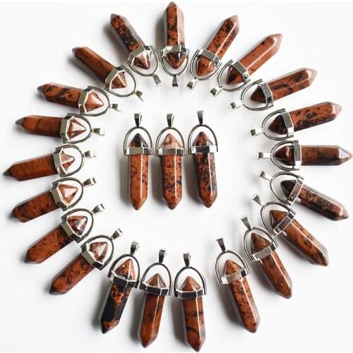 2021 fashion top quality Natural stone Golden swan Hexagonal pillar charms point Pendants Wholesale 24pcs/lot free shipping