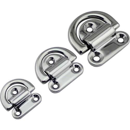 4PCS 316 Stainless Steel D ring Deck Folding Pad Eye Lashing Tie Down Cleat for Yacht Motorboat Truck Mirror Polish Marine Grade