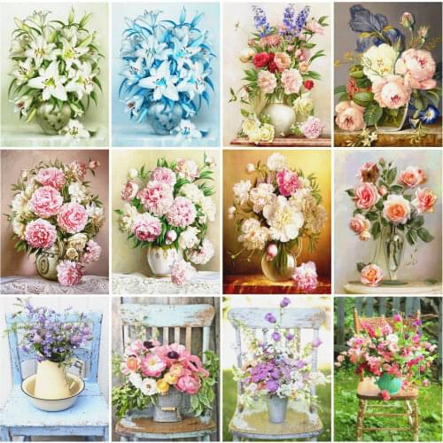 AZQSD Full Square/Round Diamond Embroidery Flower DIY Diamond Painting Mosaic Vase Picture Of Rhinestones Home Decoration