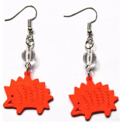 Wood hedgehog Design Earrings Women Drop Earrings Hollow Fashion Jewelry Eardrop Personality Hollow Hoop Earrings