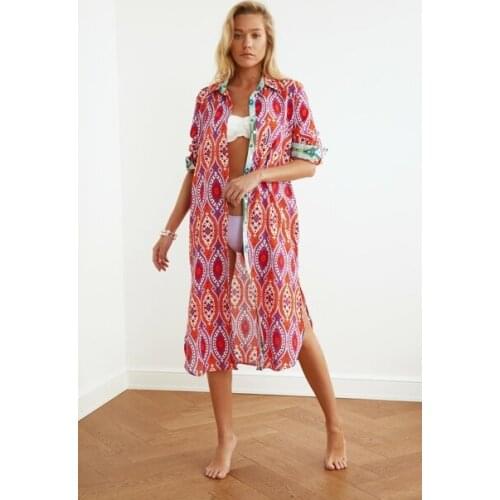 Ethnic Printed Long Voile Kimono&Caftan Bohemian Cover-Ups 100% Cotton Womens Holiday Summer Beach Style