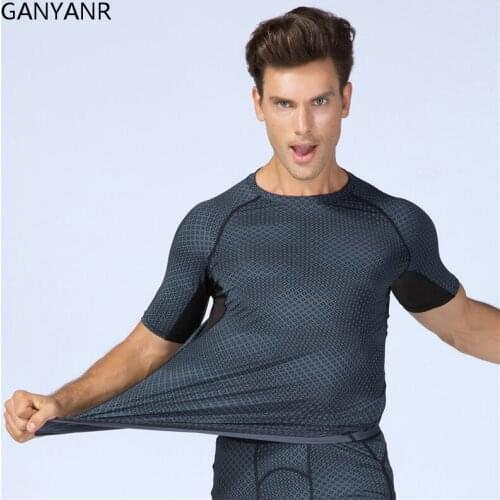 GANYANR Running T Shirt Men Basketball Tennis Gym Sportswear Tee Sports Fitness Compression Short Sleeve Exercise Tights Tops