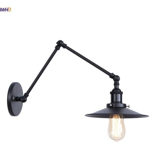 IWHD Black Loft Style Industrial Wall light Fixtures 4W Edison Iron Metal Adjustable Swing Long Arm Vintage Wall Lamps Sconces