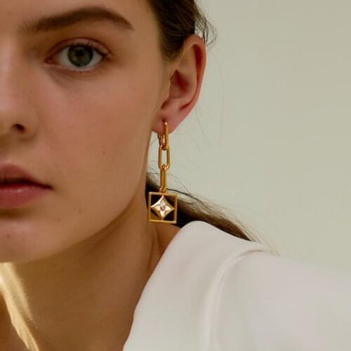 Brass With 18K Floral Shell Drop Earrings Jewelry Women Punk Party Gown Brincos runway rare Boucle d'oreille Korean Style Trendy