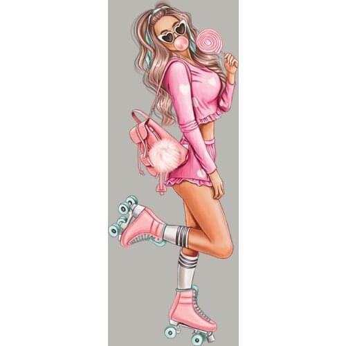 Fashion Woman Patches On Clothes Tops Diy Vinyl Heat Transfer Appliqued Iron On Patch Skating Girl