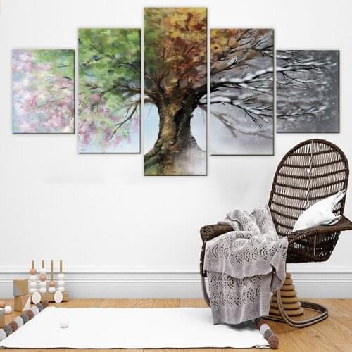 Modular HD Printed Canvas Poster Framework 5 Panel Four Season Tree Artwork Painting Home Decoration Living Room Wall Pictures