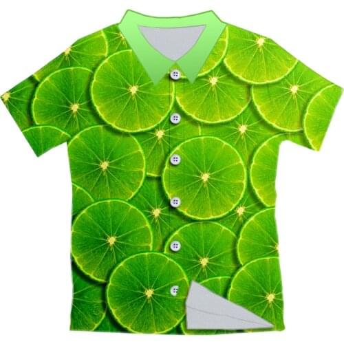 UJWI Summer Lemon Fresh Fruit Design Lime Picture Green Dropship Wholesale Store Mens Tees Plus Size 3D Printed Button Shirt Men