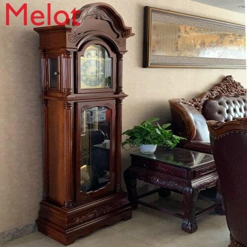 European-Style Floor Clock Living Room Villa Chinese Retro Vertical Large Pendulum Solid Wood Mechanical Large Clock