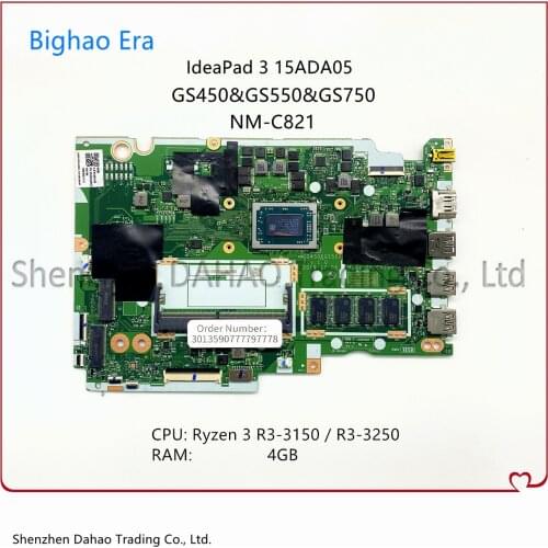 GS450&GS550&GS750 NM-C821 Mainboard For Lenovo Ideapad 3 15ADA05 3-15ADA05 Laptop Motherboard With Ryzen 5 R5-3500U CPU 4G-RAM