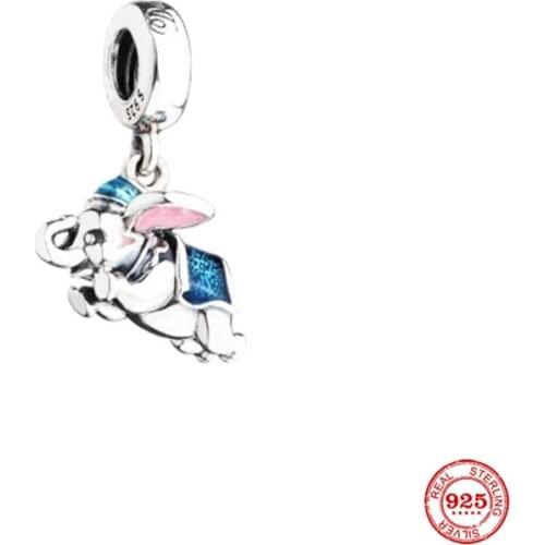 New Original Silver Color Blue Elephant Pendant Bead Fit European Pandora Charms Bracelet Bangles Jewelry Diy Accessories P688