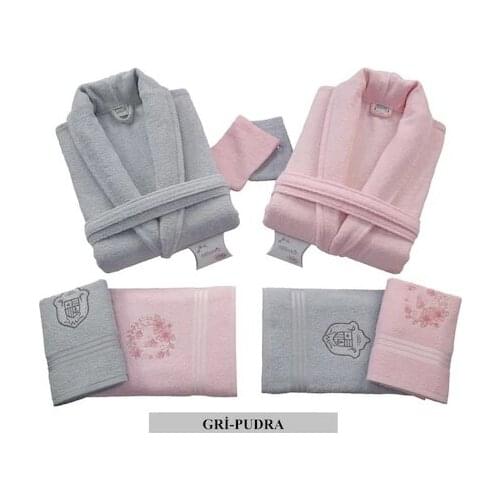 Nurpak Biflores 10Parça Family Robe Set Bathrobe Set