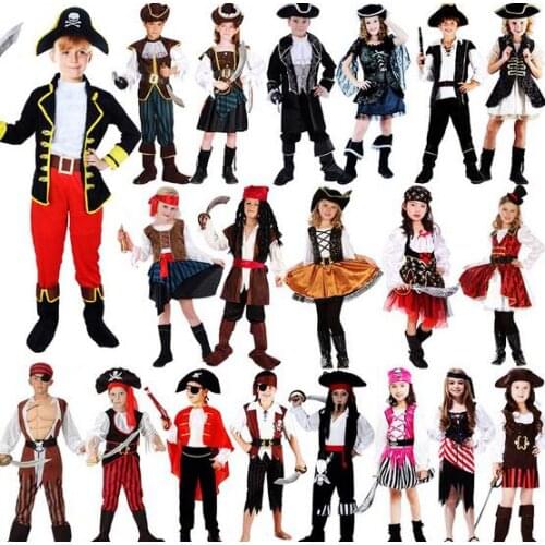 Deluxe Pirate captain Clothing Party performances kids pirate costumes boys halloween cosplay costumes for children Girl Dress
