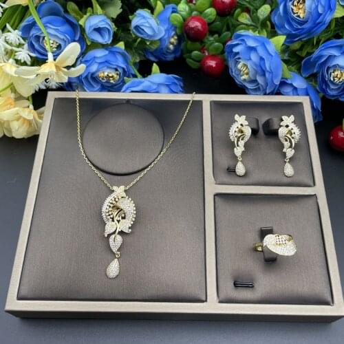 Luxury Water Drop Cubic Zircon Nigerian Necklace Earring Ring Jewelry Sets For Women Wedding Indian Dubai Bridal Jewelry Sets