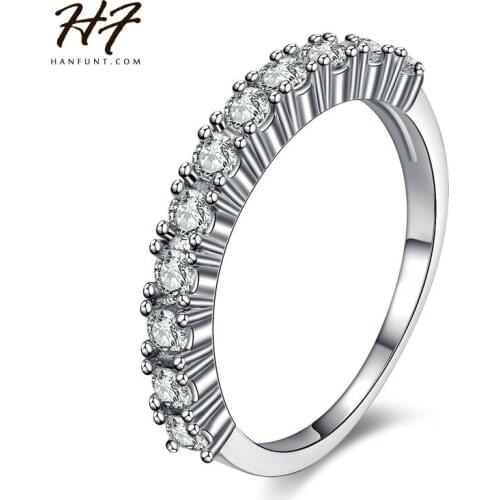 Luxury Sliver Color CZ Crystal Half Circle Pave Finger Rings Fashion Wedding & Engagement Ring Jewelry For Women R589