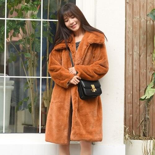 Savabien 2019 Winter Womens Jackets And Coats Solid Long Sleeve Lapel Faux Fur Coat Vintage Harajuku Festival Streetwear Camel