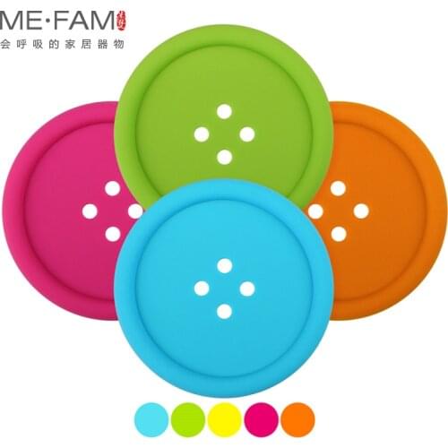 ME.FAM 4 Pieces 8.8cm Round Button Silicone Mats Non-slip Cups Pads Heat Resistance Coasters For Cafe Kitchen Restaurant Office