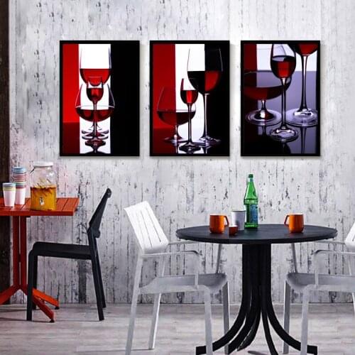 Modern Canvas Wall Art Restaurant Kitchen Decoration Wine Cup Picture 3 Panel Oil Painting Printing Wall Painting No Frame E11