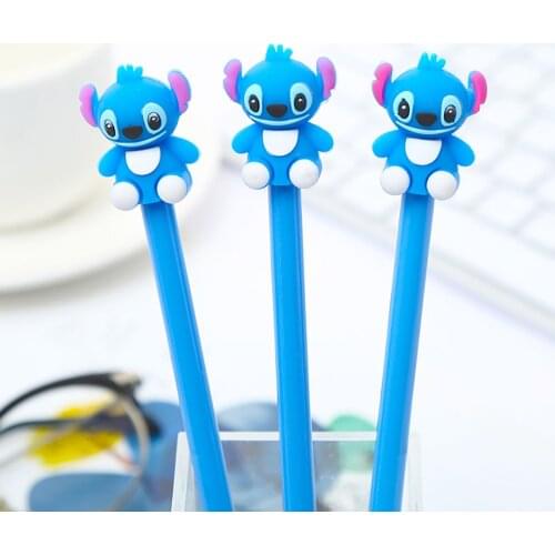 Korean Fancy Cute Cool Kawai Stitch Gel Pen Anime Blue Kawaii Stationery Office Accessory Stationary Back to School Supply Thing