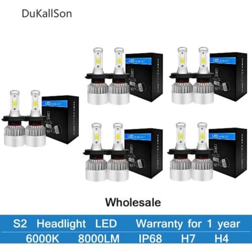 Wholesale S2 H4 H7 LED Car Lights H1 H3 H8 H9 H11 9005 9006 9007 9008 HB5 HB3 HB4 Lamp For Auto Led Light Bulb 12V 72W 6500K
