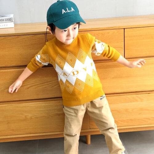 INS HOT Baby boys sweater 2-7 years old online celebrity childrens sweater Diamond pattern boy clothes toddler sweater