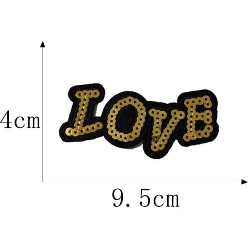 Iron on LOVE Sequins patches Gold Letters Embroidery Appliques for Clothes Shoes DIY Garment Accessories 10pcs