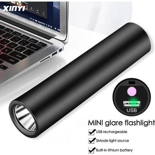 USB Rechargable Mini LED Flashlight Built-in battery 3 Lighting Mode WaterproofTorch Stylish Portable Suit for Night Lighting