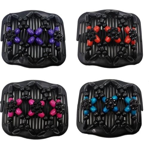 Lovef 4 Pcs Fashion Design Butterfly Flower Magic Wood Beading Easy Double Clips Hair Slide Combs Hair Accessories