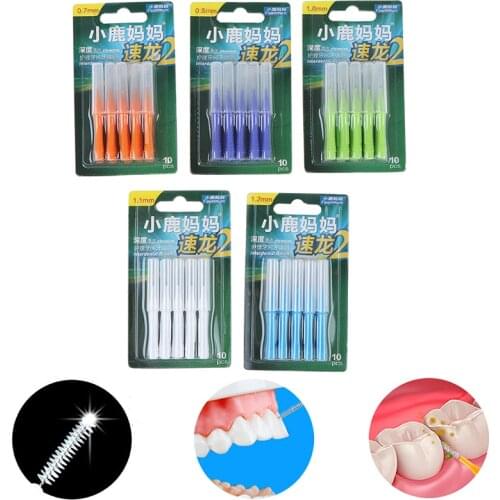 10pcs Interdental Brush Clean Between Teeth Dental Floss Pick Push-pull Toothpick Cleaning Dental Brushes Teeth Care For Adults
