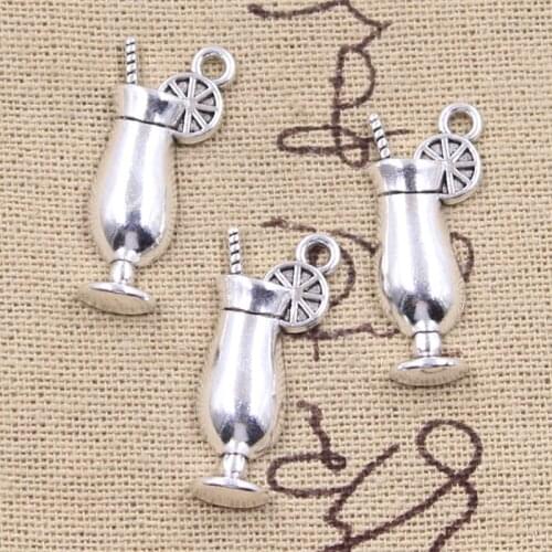 10pcs Charms Lemon Cold Drink 27x11mm Antique Silver Color Pendants Making DIY Handmade Tibetan Finding Jewelry