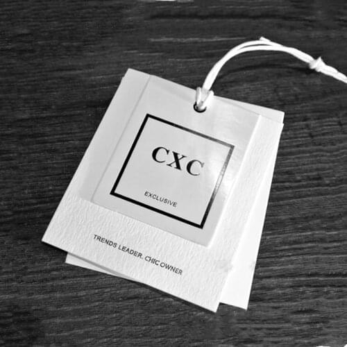 1000Set/Lot White Cardboard Paper Hangtag Clothing/Bag/Shoes Hang Tag Black Printing Words