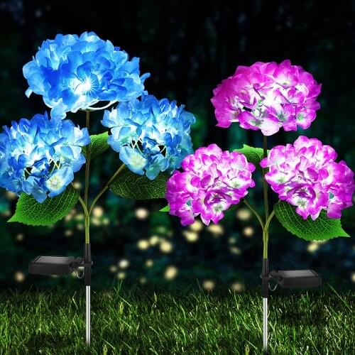 2 Pack Hydrangea Solar Garden Stake Lights Waterproof Realistic LED Outdoor In-Ground Lights for Garden Patio Backyard (Purple)
