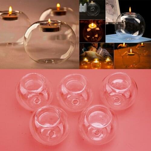 5Pcs 8cm Clear Glass Tea Light Candle Holder Ball Shape Candlestick Wedding Party KTV Bar Church Bauble Decoration