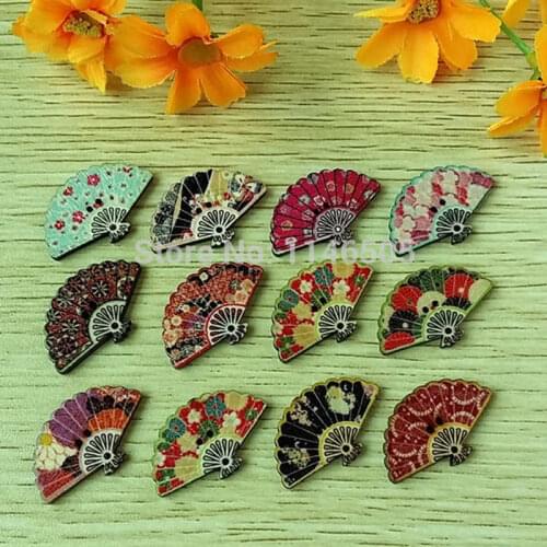 50pcs Mix color Fan shape Wooden decorative buttons for craft Scrapbooking 2 Holes 19x30mm botoes para artesanato botoes
