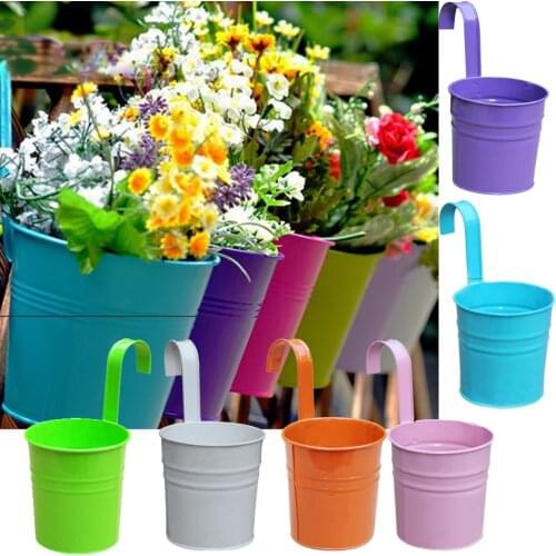 6pcs hook flower pot Flower Pots Outdoor Metal Iron Hanging Balcony Planter 6 Pcs Different Colourf