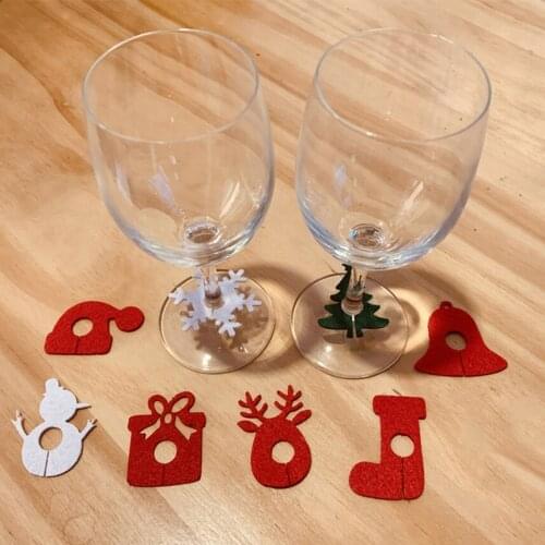 6 Pcs Christmas Cup Card Wine Glass Decorations Little Trees Snowflakes Ornament Merry Christmas Home Party Decor