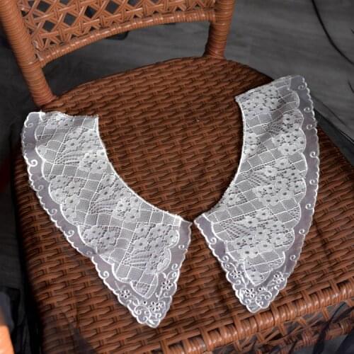 White milk silk Big collar flower Korean womens Hollow lace Detachable Lapel Shirt fake collar Women Clothes Accessories