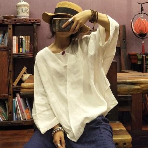 Women Spring Autumn Solid Color Blouse Ladies Plus Size Vintage Linen Shirt Tops Female 2020 Oversize Short Tops