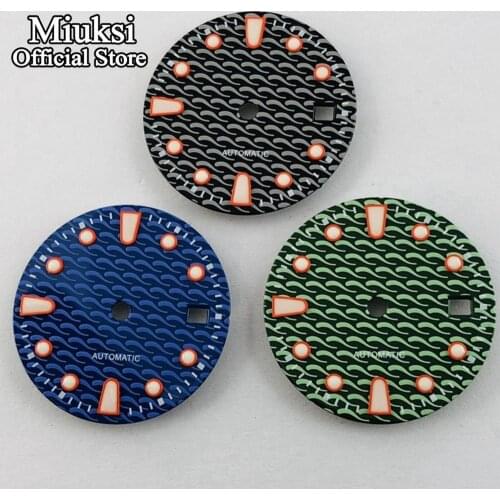 Miuksi 28.5mm black/ blue/green watch dial fit Miyota 8205 8215 821A ETA 2836/2824 Mingzhu DG 2813/3804 movement