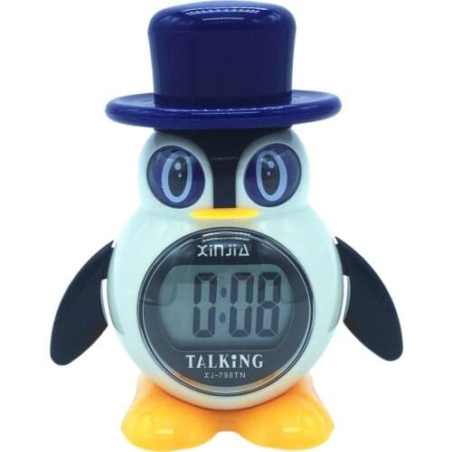 Italian Talking LCD Digital Alarm Clock Penguin Shape Gifts for Children