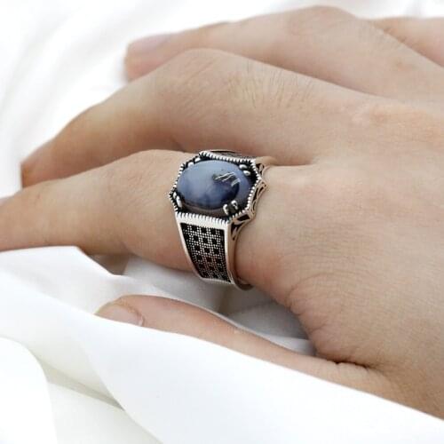 Natural stone ring mens 925 sterling silver agate stone vice stone spinel antique hold lucky ring womens mens Turkish jewelry