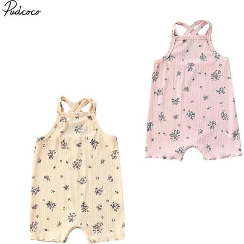New Summer Infant Baby Girls Boys Rompers Flowers Print Sleeveless Cotton Jumpsuits Outfits 0-18M