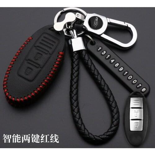 Leather Car Key Cover FOB Case for Nissan Qashqai Skyline Juke Alissa X-trail Keyless 3Buttons Key Car-styLing