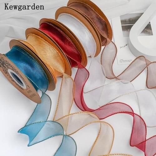 Kewgarden Gold edge Wave Organza Ribbon 1-1/4" 30mm Handmade Tape DIY Hair Bow Accessories Gift Flower Packing Riband 10 Yards