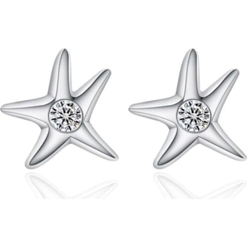 ModaOne New Fashion 925 Sterling Silver Starfish Zircon Stud Earrings For Women brincos