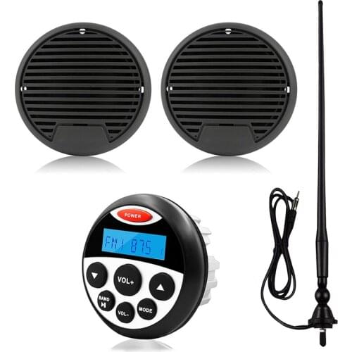 Marine Stereo Audio Boat Radio Bluetooth Receiver Car MP3 Player+3inch Marine Waterproof Speakers+AM FM Antenna For RV ATV Yacht