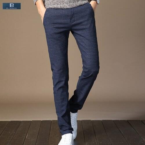 2018 New Men Casual Pants Cotton Polyester Autumn Long Male Trousers Soft Slim Fit Stripe Black Grey Navy-Blue Gentleman Pant