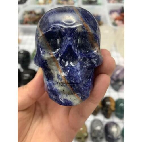 Natural blue rainbow crystal skeleton skull feng shui healing decorative art collection